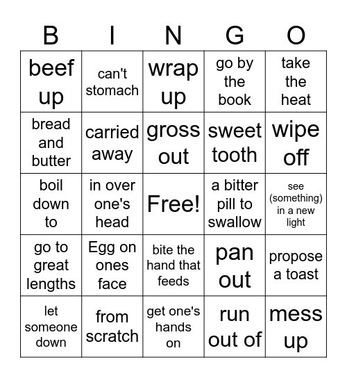Food Idioms Bingo Card