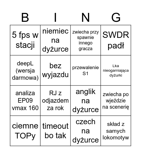 Bingo TD2 (wersja 2023.2.1) Bingo Card