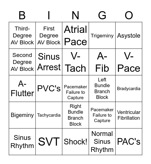 Heart Rhythm Bingo Card