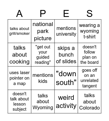 Mr. Gregg Bingo Card