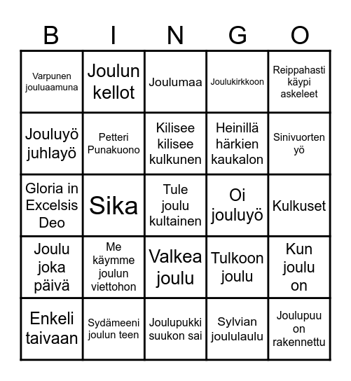 Joulu Bingo Card