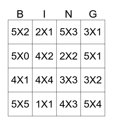 Multiplication Bingo Card