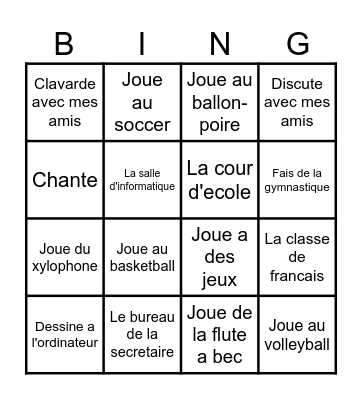 Les Endroits et les Activites Bingo Card