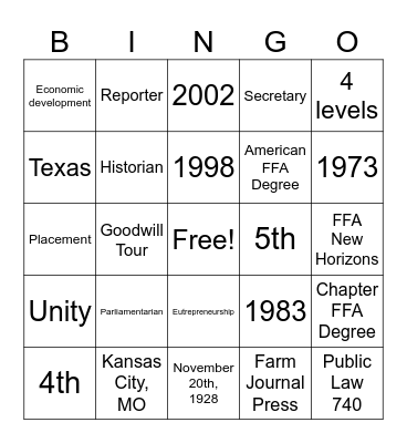 Seymour FFA Bingo Card