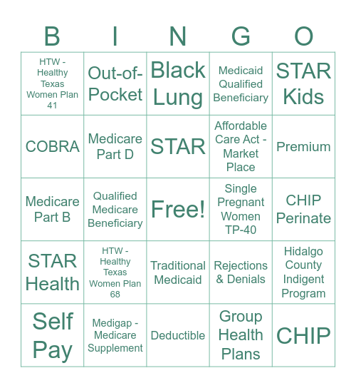 INSURANCES BINGO Card