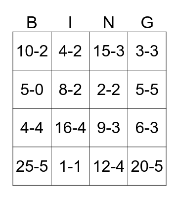 Division Bingo Card