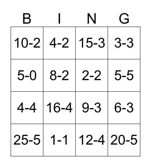 Division Bingo Card