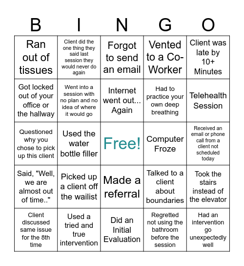 MUCC Therapist Bingo Card