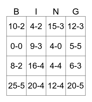 Division Bingo Card