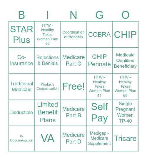 INSURANCES BINGO Card