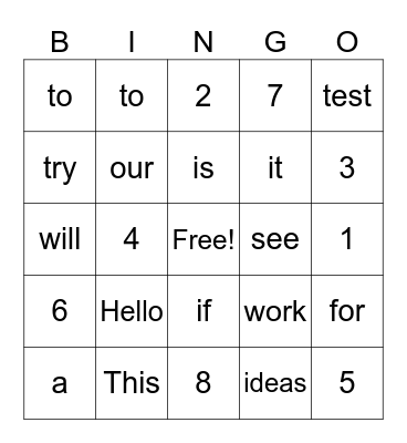 Bingo test Bingo Card