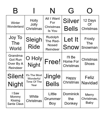 Holiday Music Bingo Card