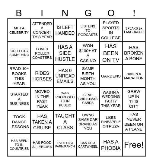 HUMAN BINGO Card