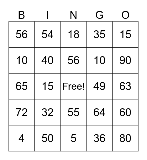 Multiplication Bingo Card