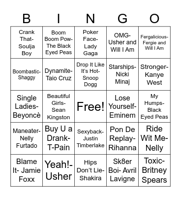 Musical Bingo - 2000's Bingo Card