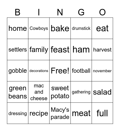 Thanksgiving Bingo Card