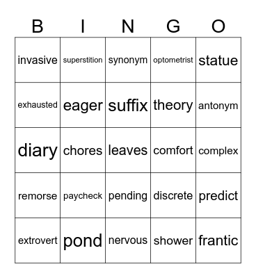ESL Bingo Card