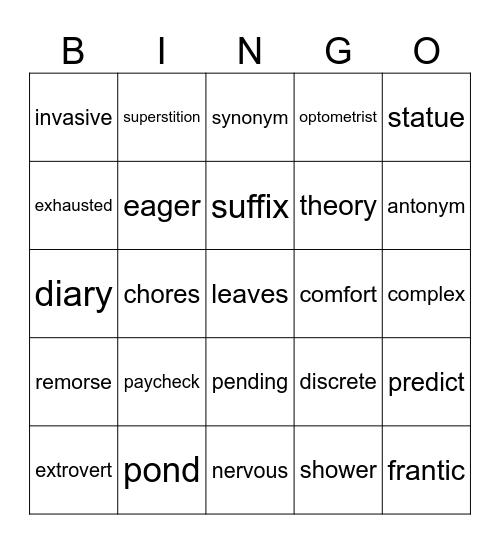 ESL Bingo Card