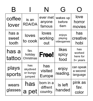 Team Building Bingo Card