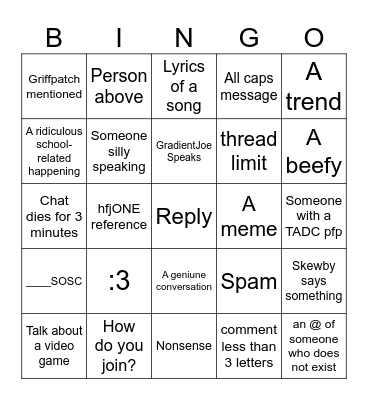 SOSC Bingo Card