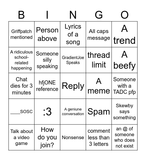 SOSC Bingo Card