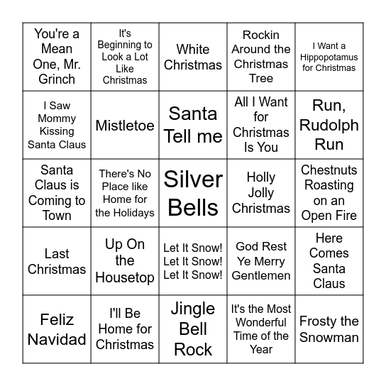 Christmas Song Bingo Card