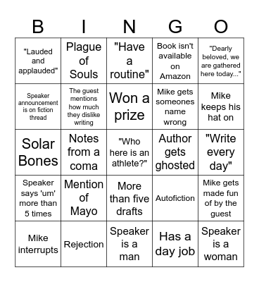 Guest Speaker Bingo Card