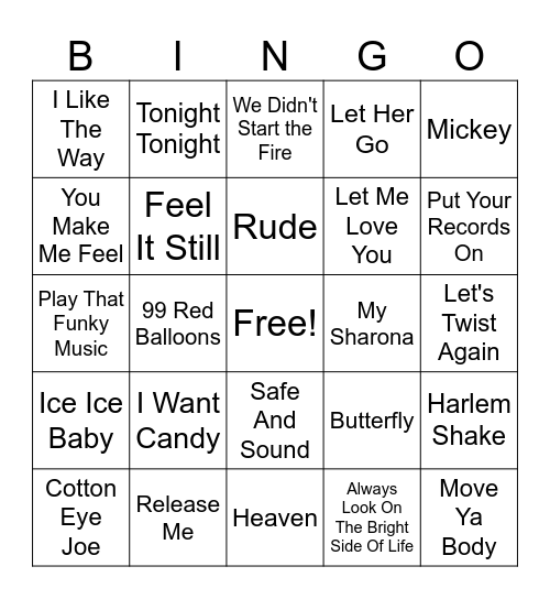 Musical Version Bingo Card
