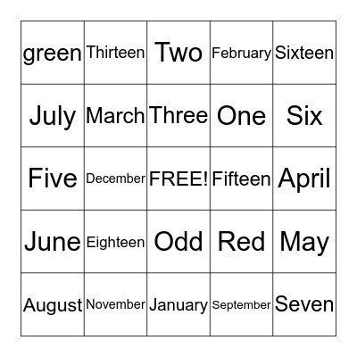 Palabras en Ingles Bingo Card