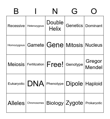 Genetic Vocab Bingo Card
