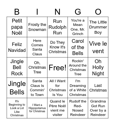 Christmas Songs Bingo Card