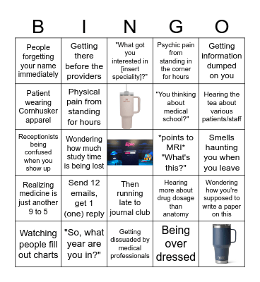 UNMC Shadowing Bingo Card