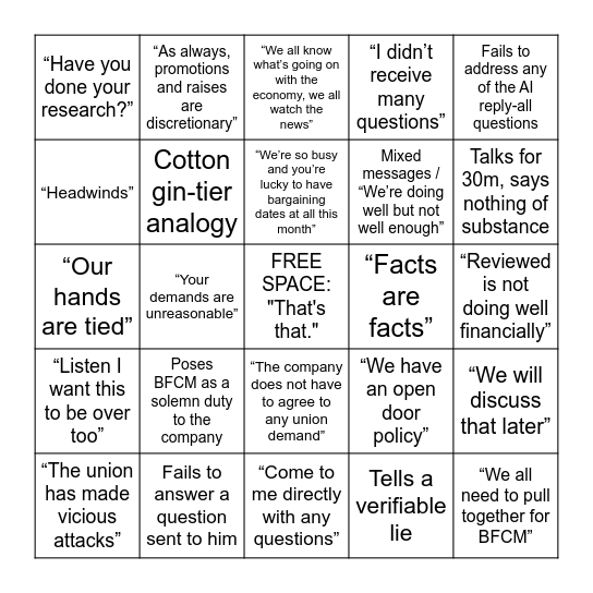 All hands Bingo Card