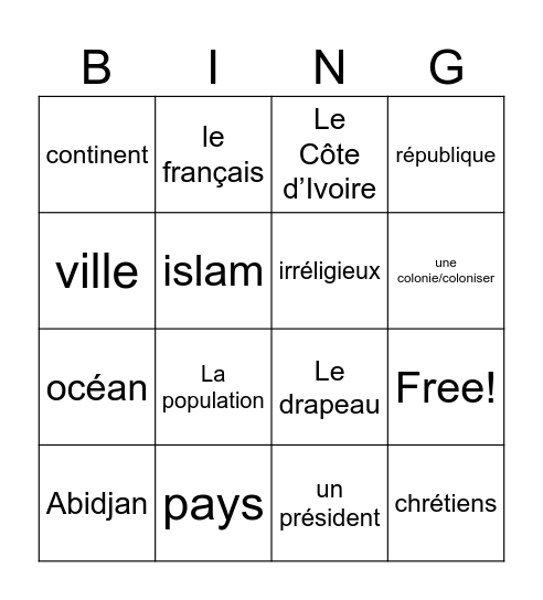 La Côte d’Ivoire Bingo Card
