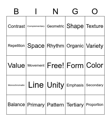 Elements & Principles Bingo Card