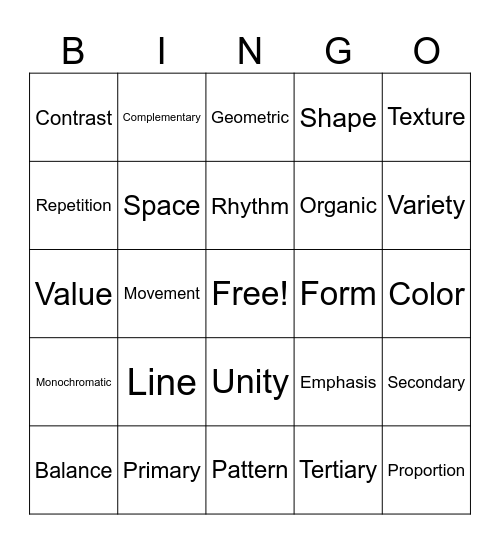 Elements & Principles Bingo Card