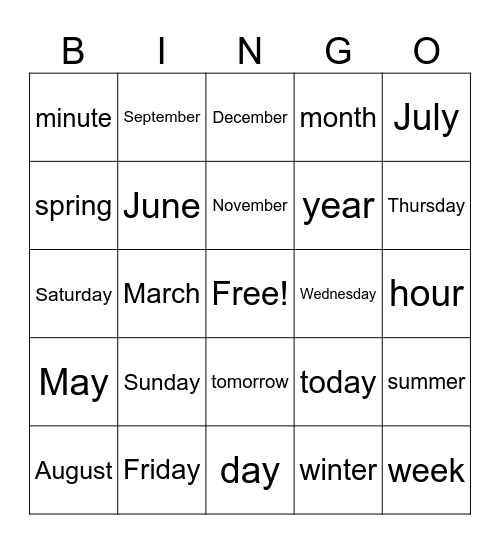 The Year Bingo Card