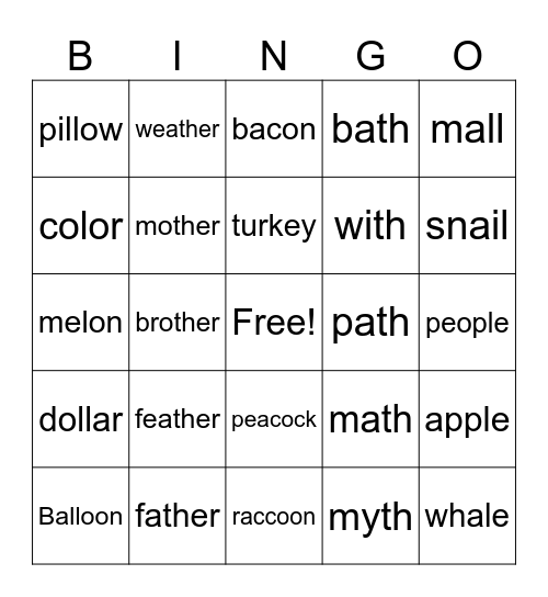 L, K, Th Bingo Card