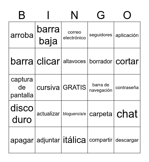 Vocabulario Tecnológico Bingo Card