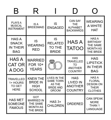 Find The Guest Bingo Card