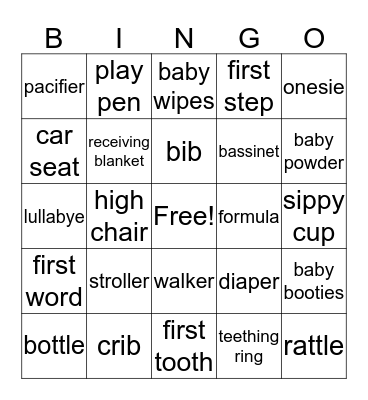 Baby Bingo! Bingo Card