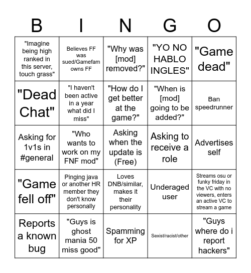 New FFCS Member Bingo Card