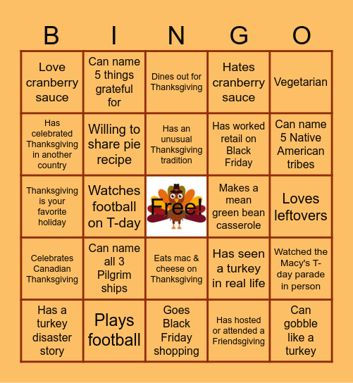 Thanksgiving Bingo Card