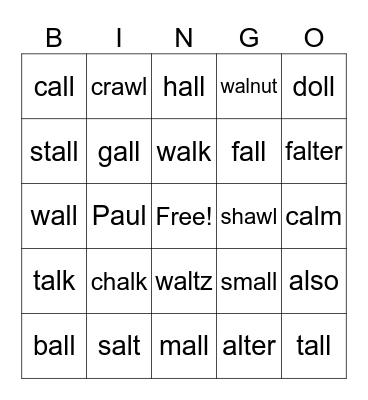 al, all, alk bingo Card