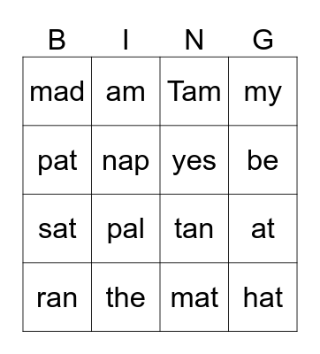 The Tan Cat Bingo Card