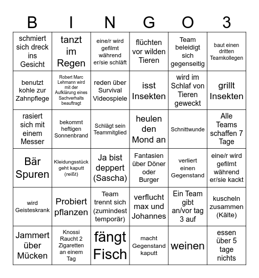 7 vs Wild Staffel 3 - KELLY & JAN Bingo Card