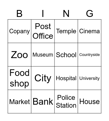 Place Bingo! Bingo Card