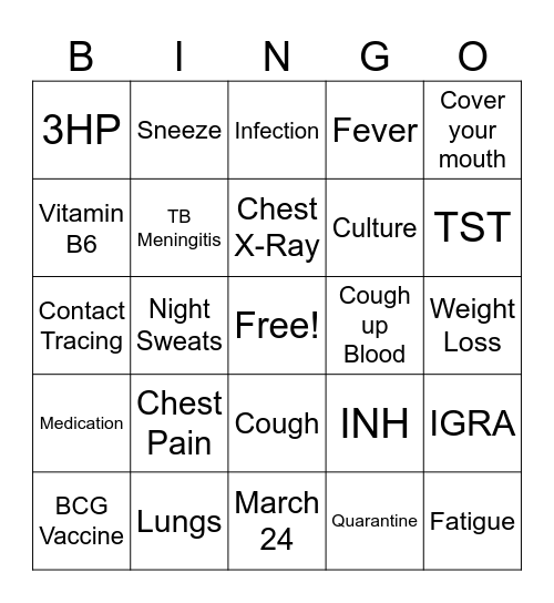 Tuberculosis Bingo Card