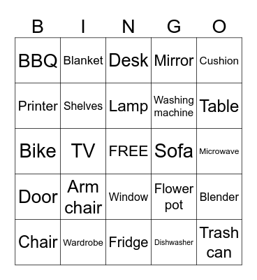 Furniture Bingo Card