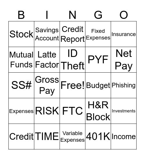 Personal Finance  Bingo Card